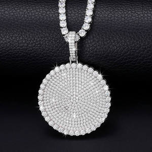 Round Disc Pendant <b>Iced</b> <b>Out</b> Circular Coin Pendant With Tennis <b>Chain</b> Sparkly Statement Unisex Hip Hop Jewelry Gift - Product Image 2