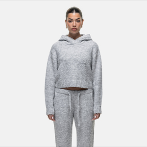 Sudadera Corta con Capucha de Forro Polar Gris para Mujer, con Bolsillos, Estilo Casual para Otoño - Product Image 3