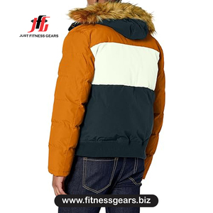 Veste matelassée pour homme, couleur unie, à capuche, coupe-vent, épaisse, pour l'hiver, avec capuche en fourrure, coupe classique, style décontracté - Product Image 3