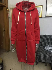 Haut à capuche zippé intégral en polaire pour femme, longueur mi-longue, uni ou imprimé, avec logo frontal, grandes tailles, collection Hiver 2026, vente en gros - Product Image 4
