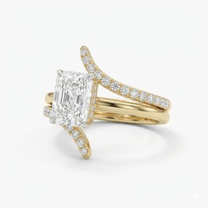 2 ct Radiant Cut 14K Solid <b>Gold</b> Lab Grown Diamond Engagement <b>Ring</b> with Curved Wedding Band Bypass Stackable <b>Ring</b> Bridal <b>Set</b> <b>Ring</b> - Product Image 3