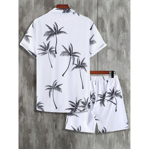 Conjunto de Camiseta y Pantalones Cortos de Verano para Hombre, Estilo Casual, Color Sólido, Estampado Moderno, Algodón y Lino, Diseño Casual Inspirado en Diseñadores - Product Image 5