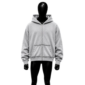 Sweat à capuche 100% coton épais gris clair, coupe oversize, entièrement zippé, effet délavé vintage, esthétique intemporelle et contemporaine - Product Image 1