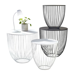 Table d'appoint sablier moderne en métal noir avec bordure dorée, mobilier décoratif pour salon et tabourets - Product Image 6
