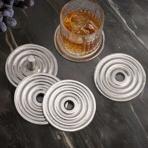 Elegant Round Shape Silver Finished Metal Coaster For Office <b>Table</b> Coffee Tea Holder Stylish <b>Table</b> <b>Protection</b> And Catering Use - Product Image 5
