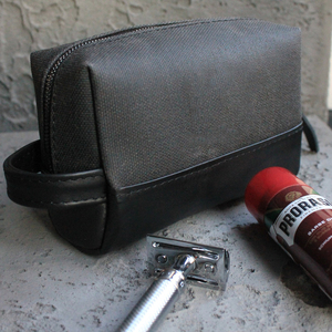 Large Canvas Leather Toiletry Bag Double Zipper Custom Logo Travel Shaving Dopp Kit Cosmetic Wash Organizer <b>Case</b> LCTB-0056C - Product Image 3