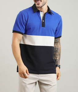 Chemise Homme Tricotée 100% Coton à Col Revers Color Block Manches Courtes, Vente Chaude, Personnalisation OEM, Logo et Marque sur Mesure, Vente en Gros - Product Image 1