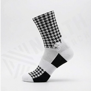 Ankle Socks Houndstooth Pattern Breathable Knitted Cotton White Black Casual Adult Socks - Product Image 3