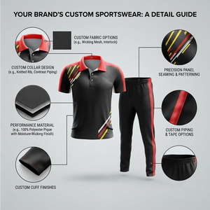 Wealthy Black Red <b>Cricket</b> Sports Polo <b>Shirt</b> with Cotton Jogger Pants Set Breathable Polyester Training Kit - Product Image 6