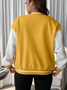Veste universitaire jaune et blanche pour femme, manches longues, imprimé lettres P scintillantes, col boutonné, vêtement d'extérieur pour l'automne - Product Image 6