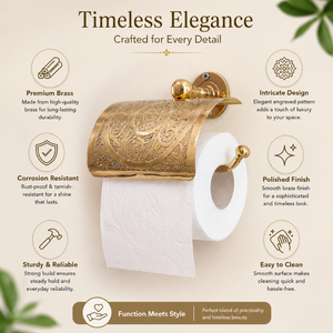 Porte-papier toilette en laiton gravé de luxe avec couvercle, support mural décoratif pour rouleau de papier, finition or antique, accessoires de salle de bain - Product Image 5