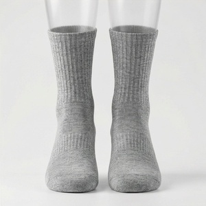 Crew <b>Socks</b> Solid Gray 100% Cotton Breathable Knitted Regular Fit Adult Autumn Casual Daily Wear - Product Image 1