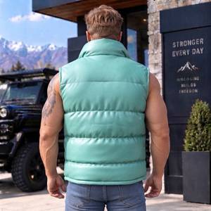 Chaleco de Cuero de Oveja para Hombre, Chaleco Acolchado de Cuero Color Coñac, Chaleco Cálido sin Mangas, Chaleco de Invierno de Lujo con Cuello Alto, Chaleco de Moda - Product Image 2