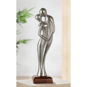 Figura Decorativa de Madre e Hijo en Plata con Base de Madera en Forma de Corazón, Escultura Artística para Mesa, Objeto Decorativo, Diseño Personalizable - Product Image 6
