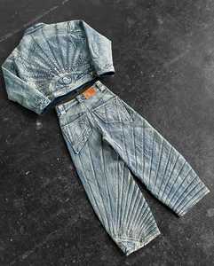 Veste en jean unisexe délavée, col rabattu, manches classiques, longueur courte, décontractée, pour l'automne, fermeture boutonnée, effet stonewashed - Product Image 5