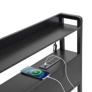 Adjustable Height Headboard for <b>Queen</b> <b>Size</b> <b>Bed</b> 2 Shelves Storage Up-Holstered Freestanding Charging Station Head Board - Product Image 1