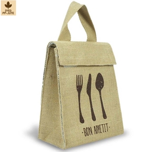 Sac à déjeuner isotherme en jute, sac isotherme laminé PP, doublure en feuille d'aluminium, fermeture velcro, logo personnalisé, vente en gros, OEM, marque privée, 19,5x24x10 cm - Product Image 1