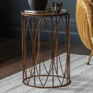 Rustic wooden side <b>table</b> with scalloped edge top three slender legs modern minimalist coffee <b>table</b> for living room setup - Product Image 4