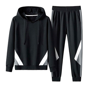 Ensemble de survêtement unisexe noir à blocs de couleur, sweat-shirt à capuche avec poches latérales, pantalon à taille élastique, tenue décontractée d'automne - Product Image 1