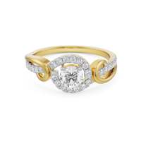 Bague en moissanite ronde brillante avec double halo et élégante alliance de fiançailles plaquée or à double sangle fendue