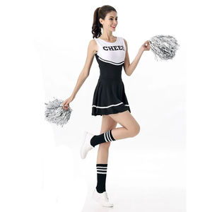 Ensemble d'uniformes de cheerleading noir et blanc avec pompons assortis, robe de cheerleading pour filles, tenue de performance d'équipe, tenue de sport - Product Image 3