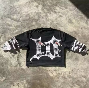 เสื้อยืดกราฟิก Y2K แบบสั่งทำ OEM ผ้าคอตตอนหนา 250 กรัม ทรงโอเวอร์ไซส์ ทรงบ็อกซี่ แขนยาวสองชั้น พิมพ์ลายสกรีนบนผ้า - Product Image 2