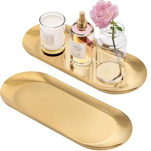 Oval Gold Plated <b>Storage</b> <b>Tray</b> Polished Finish Minimalist Design For Table Use Neatening <b>Storage</b> - Product Image 1