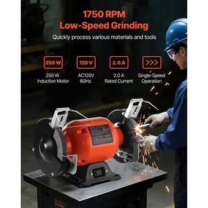 Smerigliatrice da banco a velocità singola da 6 pollici con motore a induzione da 1750 RPM 250W 2A, grana 36/60 per molatura a bassa velocità - Product Image 2