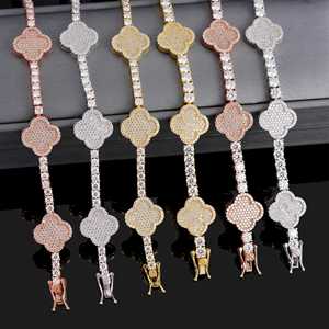 Fully Iced Out Clover Tennis Bracelet <b>Solid</b> <b>Gold</b> VVS Clarity Lab Diamond Stackable Charm - Product Image 4