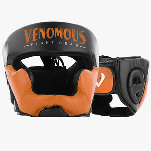 Protector de Cabeza para Boxeo Venomous, Cuero Vacuno, Negro y Naranja, Equipo de Protección para Adultos Unisex - Product Image 1