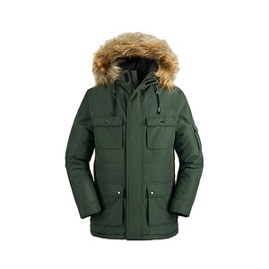 Chaqueta de Invierno Acolchada con Capucha Verde, con Capucha de Piel, Manga Larga, Relleno de Poliéster, Resistente al Viento, Largo Regular - Product Image 1