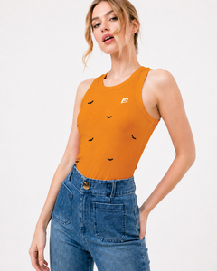 Women's Custom Orange Color Bat Print Knitted Crop Tank Top Sleeveless O-Neck Casual Autumn Top Wholesale OEM women's shirt - Product Image 6