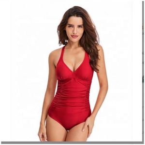 Nouveau Maillot de Bain Une Pièce Sexy Couleur Unie Col en V Dos Nu pour Femme – Idéal Été, Plage, OEM - Product Image 4