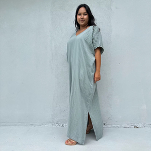 Robe Kaftan en Coton Double Gaze pour Femme – Robe d'Été, Cache-Maillot de Plage, Caftan de Vacances, Tenue de Croisière et de Soirée – Style Estival - Product Image 1