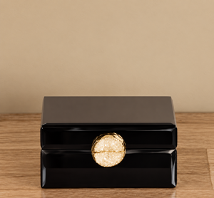 Black Glass Jewelry Storage Box with <b>Gold</b> Accent Natural Stone Knob Velvet Interior Decorative Keepsake and Vanity Organizer - Product Image 1