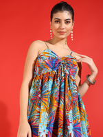 Robe évasée à motifs tropicaux imprimés, ensemble de vêtements pour femmes, tenue élégante assortie, confortable, mode estivale formelle