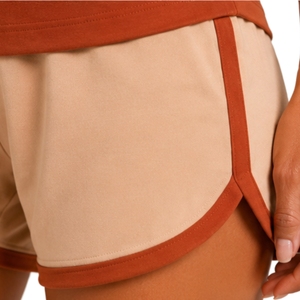 Conjunto Deportivo de Camiseta y Pantalones Cortos para Mujer, Color Naranja Óxido y Beige, con Media Cremallera, de Secado Rápido, Manga Corta, para Fitness, Gimnasio, Running, Personalizable - Product Image 4
