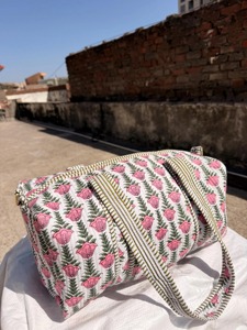 Floral Print Cotton Duffle <b>Bag</b> Handmade Block Print Travel <b>Bag</b>, Boho Overnight <b>Carry</b> <b>On</b> Gym <b>Bag</b> for Women - Product Image 3