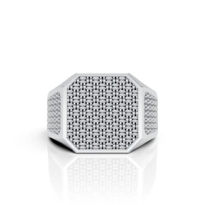 Bague audacieuse à texture tressée en or blanc 14 carats pour homme, pièce de joaillerie fine avec motif tressé détaillé et micro-tissage - Product Image 2