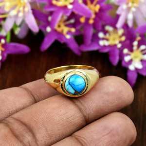 Natural Purple Dahlia Turquoise Gemtstone <b>Signet</b> <b>Ring</b> Classic 18k Gold Vermeil Fine <b>Ring</b> Jewelry For <b>Women</b> Everyday Wear - Product Image 1
