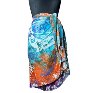 Paréo de plage imprimé personnalisé pour femme, motif batik tie-dye aquatique, jupe de bain, paréo sarong tie-dye, vente chaude - Product Image 4