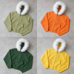 Fabricants de vêtements, sweats à capuche personnalisés en molleton français 400 g/m² 500 g/m², effet usé avec fausse fourrure pour hommes - Product Image 2