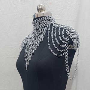 Collier en maille d'acier inoxydable plaqué argent avec chaînes d'épaule, bijoux de mode pour accessoires vestimentaires - Product Image 5