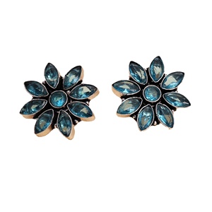 ARTS JEWELS Oxidized Antique Silver Brass Zircon Flower Bezel Setting Statement <b>Stud</b> Earrings Indian Boho Ethnic Jewelry Women - Product Image 1