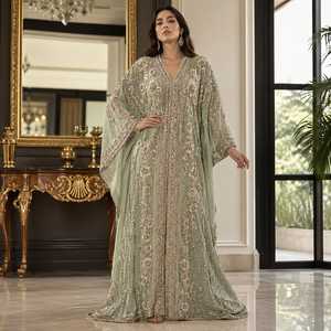 Luxury <b>Hand</b> Embroidered Modest Kaftan Dress Floor-Length Sequined Evening Wear for Women with Built-in <b>Bra</b> and Loose Fit - Product Image 1