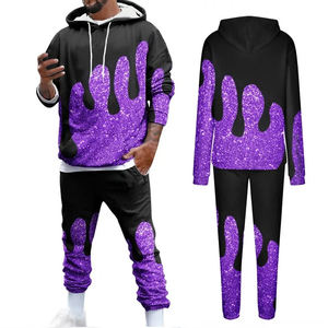 <b>Men's</b> <b>Purple</b> Glitter Print Tracksuit Hoodie and Jogger Pants Streetwear Set Full Sleeve Autumn Wear - Product Image 5