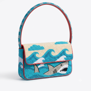 Handmade Shark Ocean Wave Beaded <b>Shoulder</b> <b>Bag</b> <b>Women</b> Sea Life Flap Evening Clutch Novelty Underarm Handbag Purse - Product Image 1