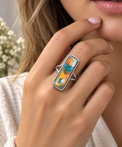 Oyster Copper <b>Turquoise</b> <b>Ring</b> Dual Band Floral Statement <b>Ring</b> Handmade Silver Southwestern Boho Jewelry for Women Gift - Product Image 5