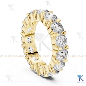 Bague d'éternité en or massif avec diamants de laboratoire ronds à griffes en U, CVD, pour femme, bague de mariage - Product Image 4