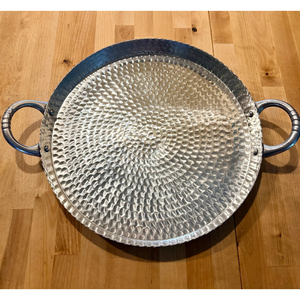Bandeja Redonda Plateada de Alta Calidad con Diseño Martillado, Plato Decorativo de Metal para Bodas, Eventos y Decoración del Hogar, en Oferta - Product Image 4